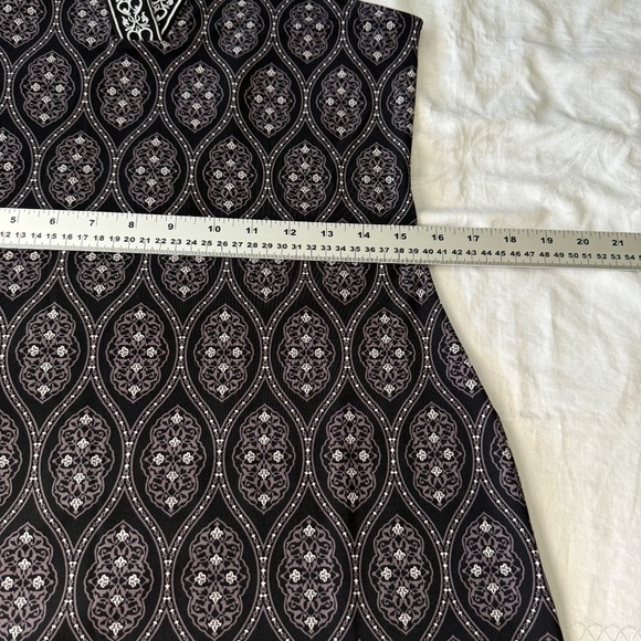 Magnolia Grace Black/Gray Geometric Sleeveless Midi Dress Small Embroidered Trim - Picture 8 of 14